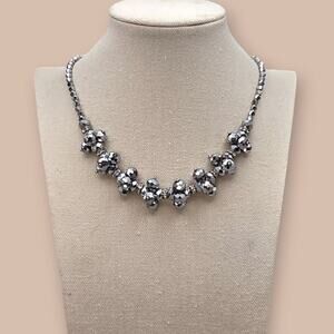 Silver Faceted Bead Rhinestone Cluster Statement Necklace – Y2K Glam